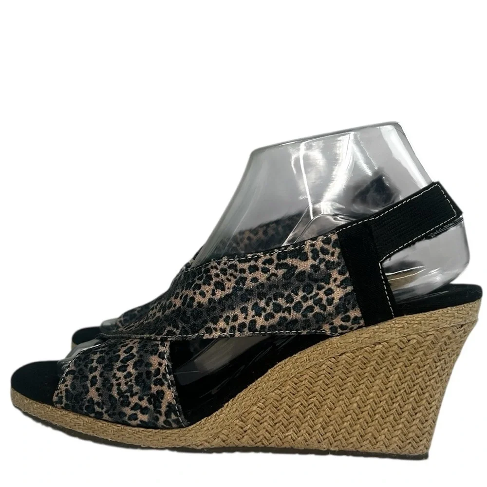 Skechers Cali Club X Ray Tan Black Wedge Sandal Leopard Metallic Shoes 7.5 Comfy
